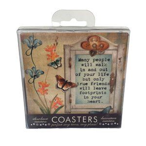 New Sealed Occasions Set of 4 Coasters Friend Friendship Quote Floral Butterfly